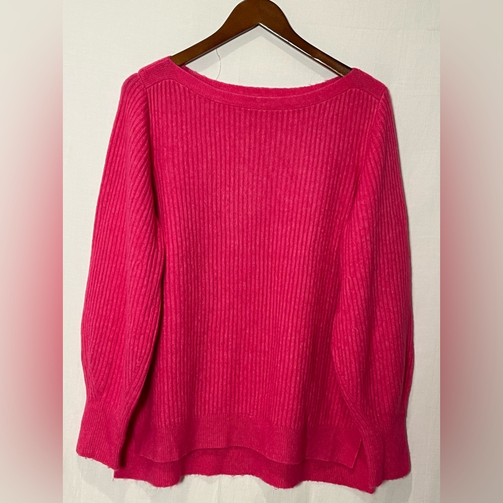 Athleta Merino Extra Fine Wool Blend Ribbed Sweater w. Boat neck - Pink - XL - Picture 4 of 16
